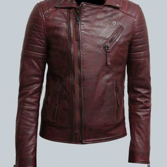 Mens Burgundy Color Biker Style Leather Jacket Mens Burgundy Color Biker Style Leather Jacket