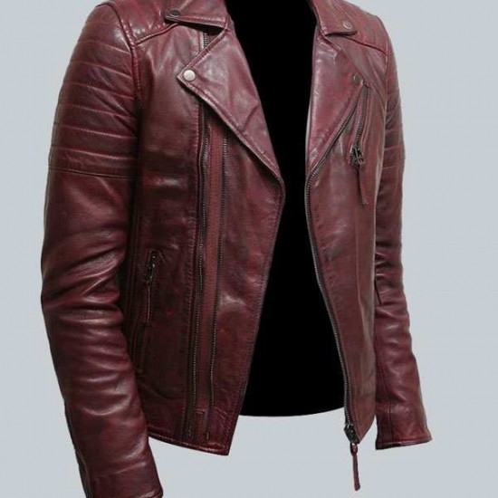 Mens Burgundy Color Biker Style Leather Jacket Mens Burgundy Color Biker Style Leather Jacket