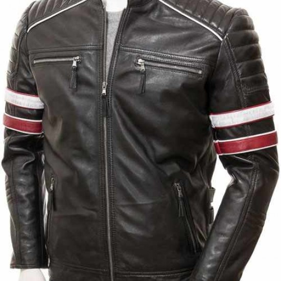 Mens Classic Racing Quilted Real Leather Biker Jacket Mens Classic Racing Quilted Real Leather Biker Jacket