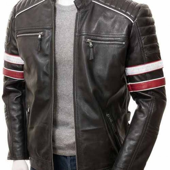 Mens Classic Racing Quilted Real Leather Biker Jacket Mens Classic Racing Quilted Real Leather Biker Jacket