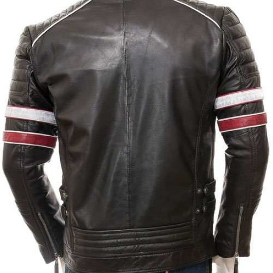 Mens Classic Racing Quilted Real Leather Biker Jacket Mens Classic Racing Quilted Real Leather Biker Jacket