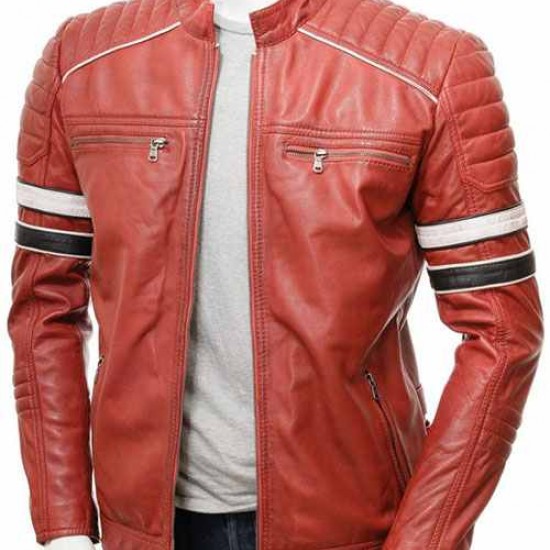 Mens Classic Racing Quilted Real Leather Biker Jacket Mens Classic Racing Quilted Real Leather Biker Jacket