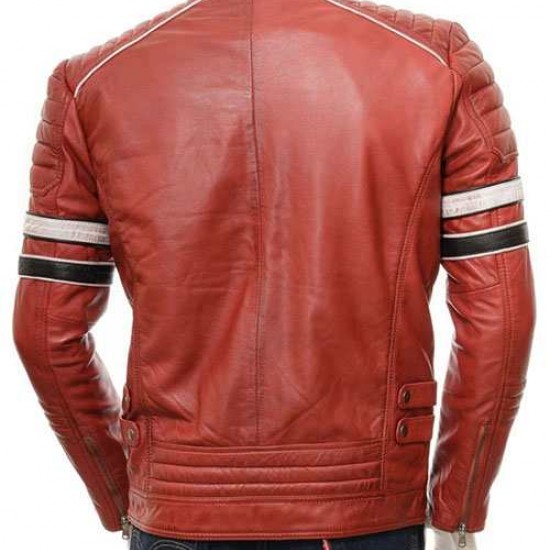 Mens Classic Racing Quilted Real Leather Biker Jacket Mens Classic Racing Quilted Real Leather Biker Jacket