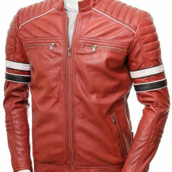 Mens Classic Racing Quilted Real Leather Biker Jacket Mens Classic Racing Quilted Real Leather Biker Jacket