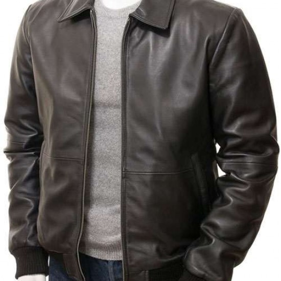 Mens Classic Shirt Collar Real Leather Bomber Jacket Mens Classic Shirt Collar Real Leather Bomber Jacket
