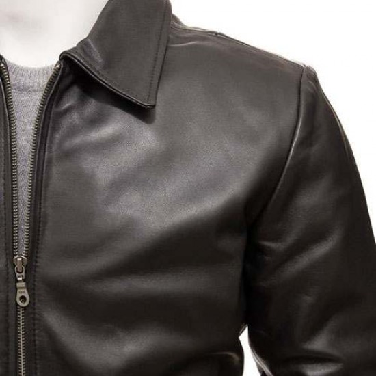 Mens Classic Shirt Collar Real Leather Bomber Jacket Mens Classic Shirt Collar Real Leather Bomber Jacket