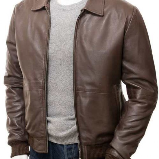 Mens Classic Shirt Collar Real Leather Bomber Jacket Mens Classic Shirt Collar Real Leather Bomber Jacket