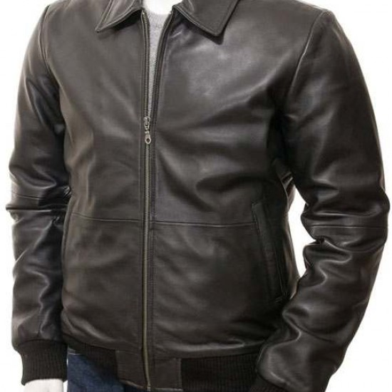 Mens Classic Shirt Collar Real Leather Bomber Jacket Mens Classic Shirt Collar Real Leather Bomber Jacket