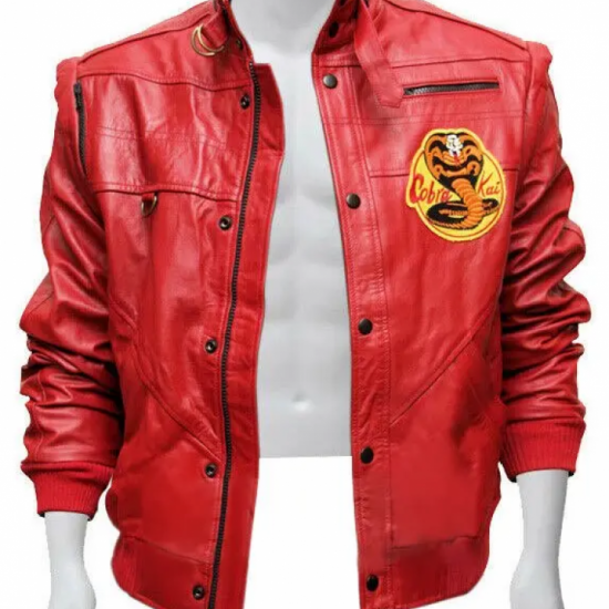 Mens Cobra Kai Karate Kid Johnny Lawrence Red Leather Jacket Mens Cobra Kai Karate Kid Johnny Lawrence Red Leather Jacket