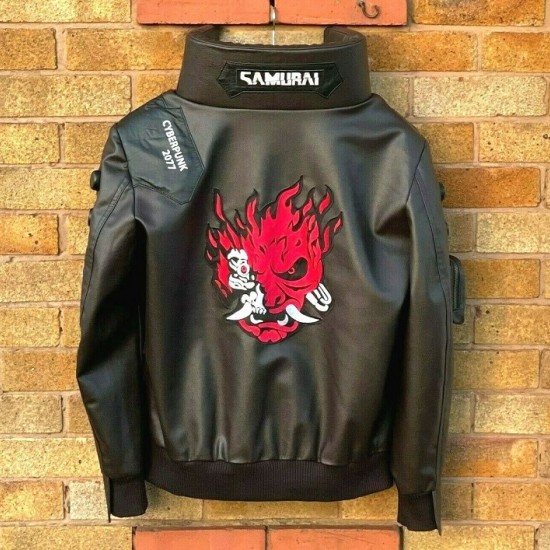 Mens Cyberpunk 2077 Leather Embroidery Costume Jacket Mens Cyberpunk 2077 Leather Embroidery Costume Jacket