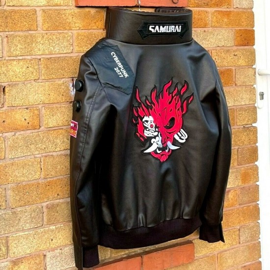 Mens Cyberpunk 2077 Leather Embroidery Costume Jacket Mens Cyberpunk 2077 Leather Embroidery Costume Jacket