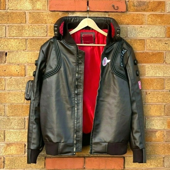 Mens Cyberpunk 2077 Leather Embroidery Costume Jacket Mens Cyberpunk 2077 Leather Embroidery Costume Jacket