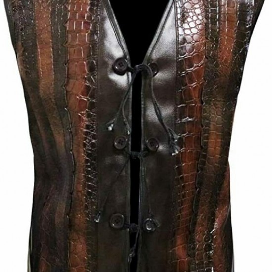 Mens Dundee Danny McBride Crocodile Brown Leather Vest Mens Dundee Danny McBride Crocodile Brown Leather Vest