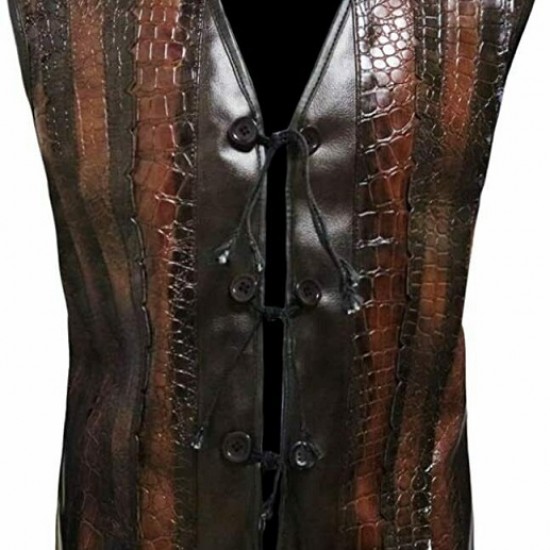 Mens Dundee Danny McBride Crocodile Brown Leather Vest