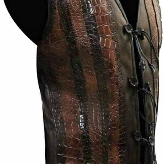 Mens Dundee Danny McBride Crocodile Brown Leather Vest