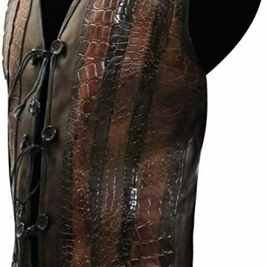 Mens Dundee Danny McBride Crocodile Brown Leather Vest Mens Dundee Danny McBride Crocodile Brown Leather Vest