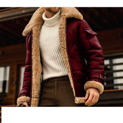 Mens Faux Fur Shearling Aviator Bomber Jacket