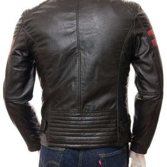 Mens Iconic Cafe Racer Sporty Red Trim Real Leather Biker Jacket Mens Iconic Cafe Racer Sporty Red Trim Real Leather Biker Jacket