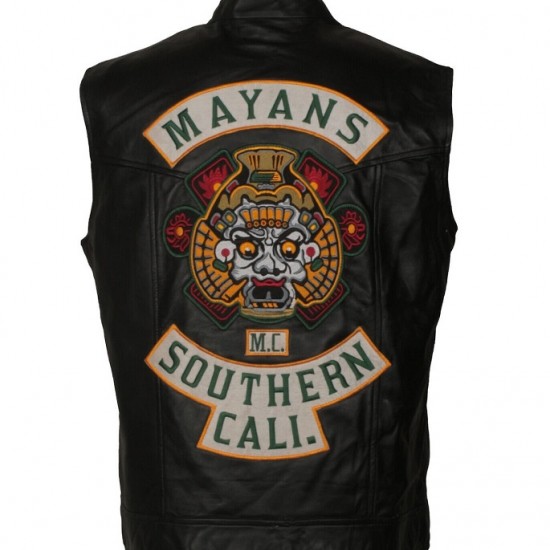 Mens Michael Irby MAYANS Biker Black Leather Vest