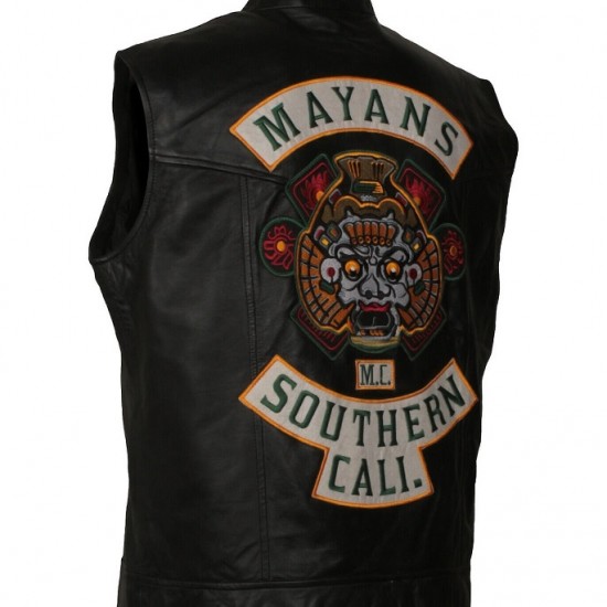 Mens Michael Irby MAYANS Biker Black Leather Vest