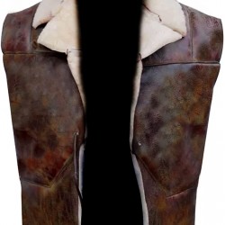 Mens No Name Clint Eastwood Western Cowboy Fur Shearling Brown Geniune Leather Vest