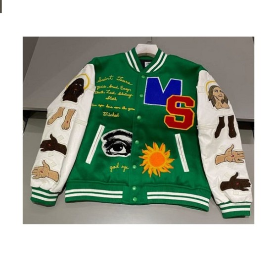 Mens Off White Savior Biker Green Varsity Jacket Mens Off White Savior Biker Green Varsity Jacket