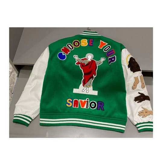 Mens Off White Savior Biker Green Varsity Jacket Mens Off White Savior Biker Green Varsity Jacket