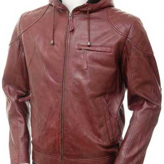Mens Oxblood Hooded Leather Jacket Mens Oxblood Hooded Leather Jacket