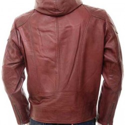 Mens Oxblood Hooded Leather Jacket          