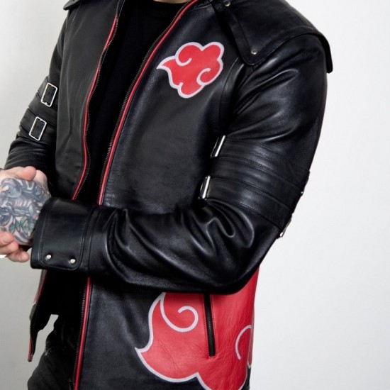 Mens Red Clouds Cloak Black Leather Jacket Mens Red Clouds Cloak Black Leather Jacket