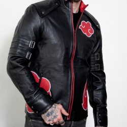 Mens Red Clouds Cloak Black Leather Jacket