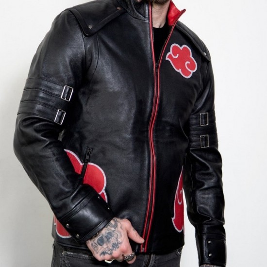 Mens Red Clouds Cloak Black Leather Jacket Mens Red Clouds Cloak Black Leather Jacket