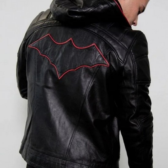 Mens Red Hood Black Leather Costume Jacket Mens Red Hood Black Leather Costume Jacket