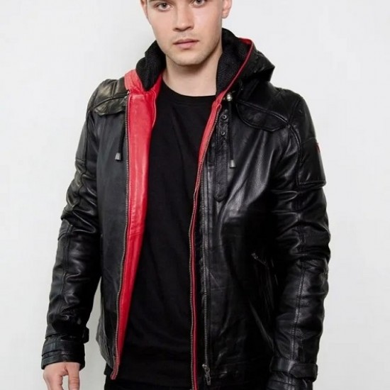 Mens Red Hood Black Leather Costume Jacket Mens Red Hood Black Leather Costume Jacket