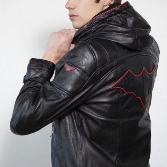 Mens Red Hood Black Leather Costume Jacket Mens Red Hood Black Leather Costume Jacket