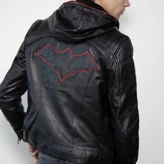 Mens Red Hood Black Leather Costume Jacket Mens Red Hood Black Leather Costume Jacket