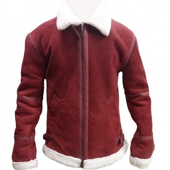 Mens Red Suede Leather Faux Fur Shearling Winter Christmas Jacket Mens Red Suede Leather Faux Fur Shearling Winter Christmas Jacket