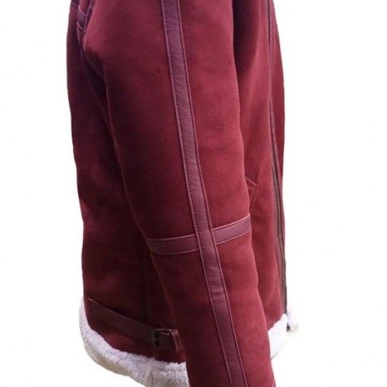 Mens Red Suede Leather Faux Fur Shearling Winter Christmas Jacket Mens Red Suede Leather Faux Fur Shearling Winter Christmas Jacket