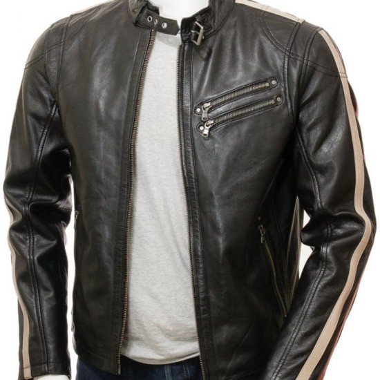 Mens Retro Cafe Racer Style Real Leather Biker Jacket Mens Retro Cafe Racer Style Real Leather Biker Jacket