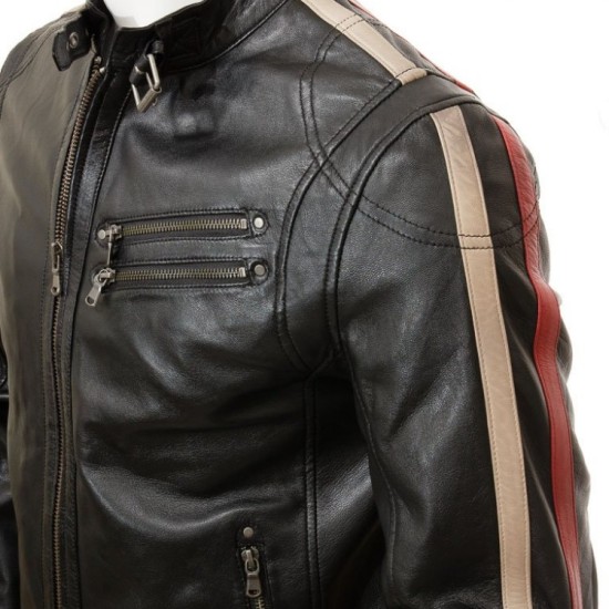 Mens Retro Cafe Racer Style Real Leather Biker Jacket Mens Retro Cafe Racer Style Real Leather Biker Jacket