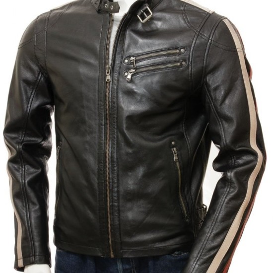 Mens Retro Cafe Racer Style Real Leather Biker Jacket Mens Retro Cafe Racer Style Real Leather Biker Jacket