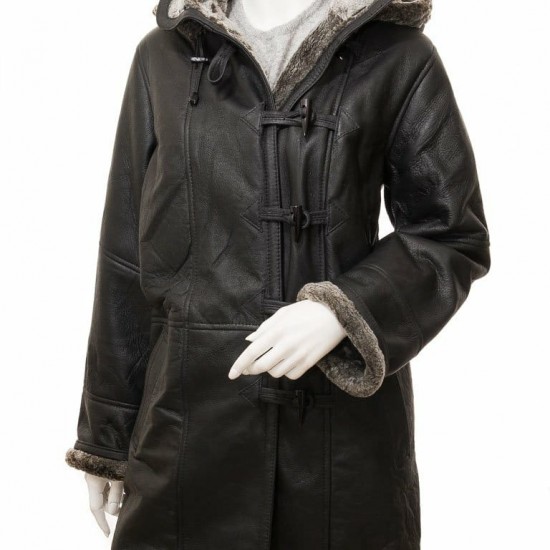 Mens Sheepskin Duffle Coat Fur Hood Natural Shearling Fur Long Hooded Coat Mens Sheepskin Duffle Coat Fur Hood Natural Shearling Fur Long Hooded Coat