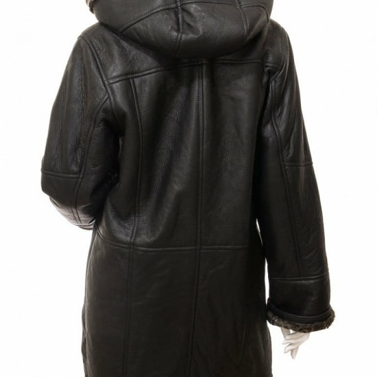 Mens Sheepskin Duffle Coat Fur Hood Natural Shearling Fur Long Hooded Coat Mens Sheepskin Duffle Coat Fur Hood Natural Shearling Fur Long Hooded Coat