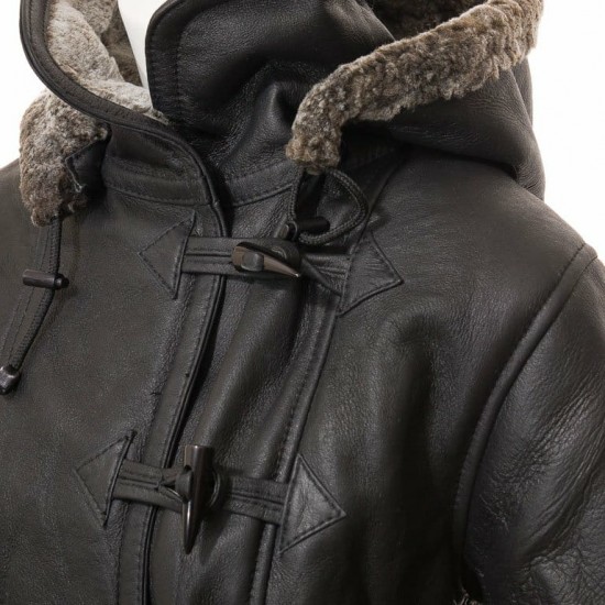 Mens Sheepskin Duffle Coat Fur Hood Natural Shearling Fur Long Hooded Coat Mens Sheepskin Duffle Coat Fur Hood Natural Shearling Fur Long Hooded Coat