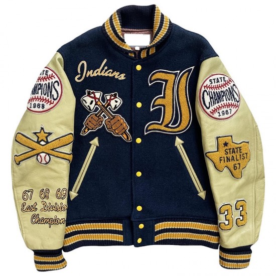 Mens State Champions Indians Blue Varsity Jacket Mens State Champions Indians Blue Varsity Jacket