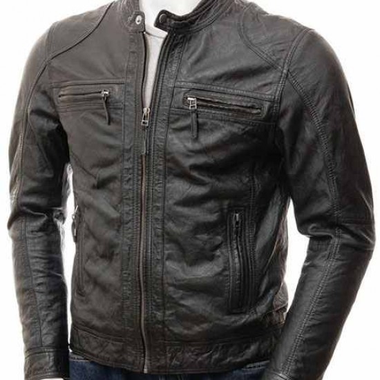 Mens Stunning Four Zipped Pockets Real Leather Biker Jacket Mens Stunning Four Zipped Pockets Real Leather Biker Jacket