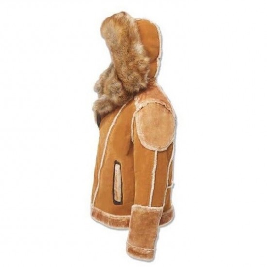 Mens Suede Leather Brown Hooded Faux Fur Shearling Jacket Mens Suede Leather Brown Hooded Faux Fur Shearling Jacket