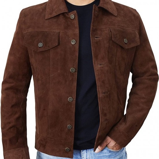 Mens Suede Leather Trucker Jacket - Classic Motorcycle Western Goat Leather Coat Mens Suede Leather Trucker Jacket - Classic Motorcycle Western Goat Leather Coat