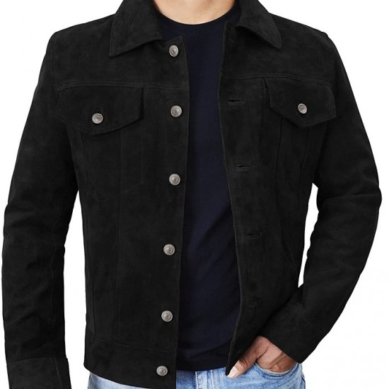 Mens Suede Leather Trucker Jacket - Classic Motorcycle Western Goat Leather Coat Mens Suede Leather Trucker Jacket - Classic Motorcycle Western Goat Leather Coat