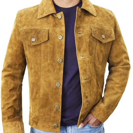 Mens Suede Leather Trucker Jacket - Classic Motorcycle Western Goat Leather Coat Mens Suede Leather Trucker Jacket - Classic Motorcycle Western Goat Leather Coat